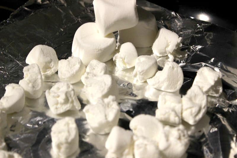Cut up marshmallows for snack bites.